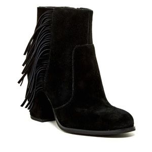 Via Spiga Niurka Black Suede Booties with Fringe